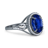 Oval Accent Wedding Engagement Ring Simulated Cubic Zirconia 925 Sterling Silver