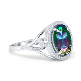 Oval Accent Wedding Engagement Ring Simulated Cubic Zirconia 925 Sterling Silver