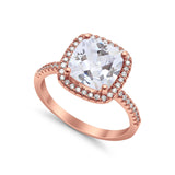 Engagement Ring Solitaire Cushion Simulated Cubic Zirconia 925 Sterling Silver
