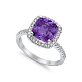 Engagement Ring Solitaire Cushion Simulated Cubic Zirconia 925 Sterling Silver