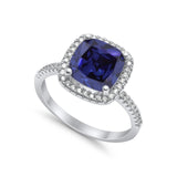 Engagement Ring Solitaire Cushion Simulated Cubic Zirconia 925 Sterling Silver
