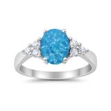 Solitaire Oval Three Stone Simulated Cubic Zirconia 925 Sterling Silver