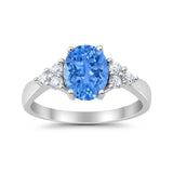 Solitaire Oval Three Stone Simulated Cubic Zirconia 925 Sterling Silver