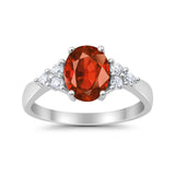 Solitaire Oval Three Stone Simulated Cubic Zirconia 925 Sterling Silver