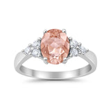 Solitaire Oval Three Stone Simulated Cubic Zirconia 925 Sterling Silver