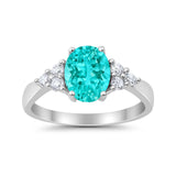 Solitaire Oval Three Stone Simulated Cubic Zirconia 925 Sterling Silver