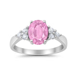 Solitaire Oval Three Stone Simulated Cubic Zirconia 925 Sterling Silver