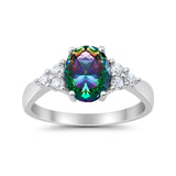 Solitaire Oval Three Stone Simulated Cubic Zirconia 925 Sterling Silver
