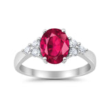 Solitaire Oval Three Stone Simulated Cubic Zirconia 925 Sterling Silver