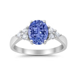 Solitaire Oval Three Stone Simulated Cubic Zirconia 925 Sterling Silver