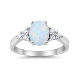 Solitaire Oval Three Stone Simulated Cubic Zirconia 925 Sterling Silver