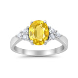 Solitaire Oval Three Stone Simulated Cubic Zirconia 925 Sterling Silver