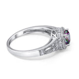 Solitaire Halo Wedding Ring Round Simulated Cubic Zirconia 925 Sterling Silver
