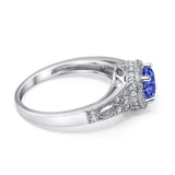 Solitaire Halo Wedding Ring Round Simulated Cubic Zirconia 925 Sterling Silver