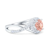 Halo Wedding Engagement Ring Infinity Twisted Shank Round Simulated Cubic Zirconia 925 Sterling Silver