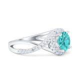 Halo Wedding Engagement Ring Infinity Twisted Shank Round Simulated Cubic Zirconia 925 Sterling Silver
