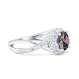 Halo Wedding Engagement Ring Infinity Twisted Shank Round Simulated Cubic Zirconia 925 Sterling Silver