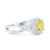 Halo Wedding Engagement Ring Infinity Twisted Shank Round Simulated Cubic Zirconia 925 Sterling Silver