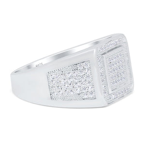 Micro Pave Men Ring Band Round Simulated Cubic Zirconia 925 Sterling Silver (12mm)
