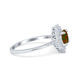 Halo Engagement Ring Vintage Round Simulated Cubic Zirconia 925 Sterling Silver