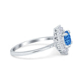 Halo Engagement Ring Vintage Round Simulated Cubic Zirconia 925 Sterling Silver