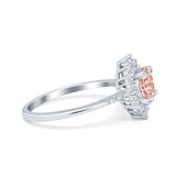 Halo Engagement Ring Vintage Round Simulated Cubic Zirconia 925 Sterling Silver