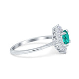 Halo Engagement Ring Vintage Round Simulated Cubic Zirconia 925 Sterling Silver