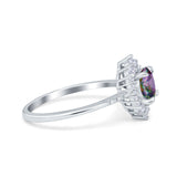 Halo Engagement Ring Vintage Round Simulated Cubic Zirconia 925 Sterling Silver