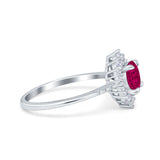 Halo Engagement Ring Vintage Round Simulated Cubic Zirconia 925 Sterling Silver