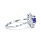 Halo Engagement Ring Vintage Round Simulated Cubic Zirconia 925 Sterling Silver