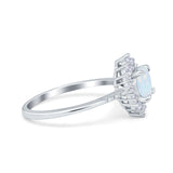 Halo Engagement Ring Vintage Round Simulated Cubic Zirconia 925 Sterling Silver