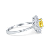 Halo Engagement Ring Vintage Round Simulated Cubic Zirconia 925 Sterling Silver