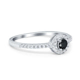Petite Dainty Halo Ring Round Simulated Cubic Zirconia 925 Sterling Silver