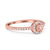 Petite Dainty Halo Ring Round Simulated Cubic Zirconia 925 Sterling Silver