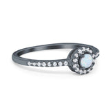 Petite Dainty Halo Ring Round Simulated Cubic Zirconia 925 Sterling Silver