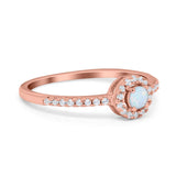 Petite Dainty Halo Ring Round Simulated Cubic Zirconia 925 Sterling Silver