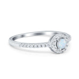 Petite Dainty Halo Ring Round Simulated Cubic Zirconia 925 Sterling Silver