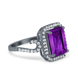 Halo Radiant Cut Wedding Engagement Ring Round Simulated Cubic Zirconia 925 Sterling Silver