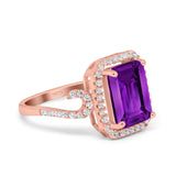 Halo Radiant Cut Wedding Engagement Ring Round Simulated Cubic Zirconia 925 Sterling Silver