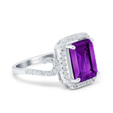 Halo Radiant Cut Wedding Engagement Ring Round Simulated Cubic Zirconia 925 Sterling Silver