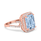 Halo Radiant Cut Wedding Engagement Ring Round Simulated Cubic Zirconia 925 Sterling Silver