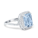 Halo Radiant Cut Wedding Engagement Ring Round Simulated Cubic Zirconia 925 Sterling Silver
