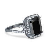 Halo Radiant Cut Wedding Engagement Ring Round Simulated Cubic Zirconia 925 Sterling Silver