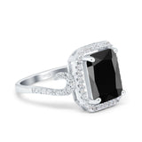 Halo Radiant Cut Wedding Engagement Ring Round Simulated Cubic Zirconia 925 Sterling Silver