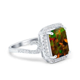 Halo Radiant Cut Wedding Engagement Ring Round Simulated Cubic Zirconia 925 Sterling Silver