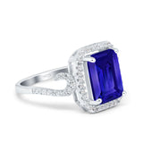 Halo Radiant Cut Wedding Engagement Ring Round Simulated Cubic Zirconia 925 Sterling Silver