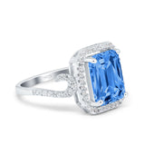 Halo Radiant Cut Wedding Engagement Ring Round Simulated Cubic Zirconia 925 Sterling Silver