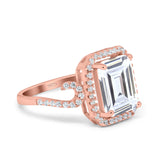 Halo Radiant Cut Wedding Engagement Ring Round Simulated Cubic Zirconia 925 Sterling Silver