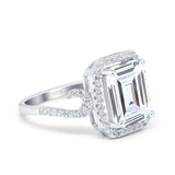 Halo Radiant Cut Wedding Engagement Ring Round Simulated Cubic Zirconia 925 Sterling Silver