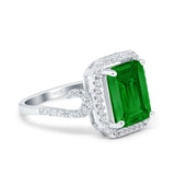Halo Radiant Cut Wedding Engagement Ring Round Simulated Cubic Zirconia 925 Sterling Silver